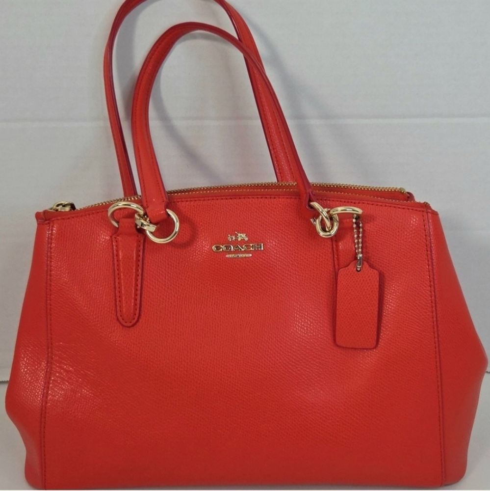 Coach Christie Vibrant Orangey Red/ruby Leather Satchel